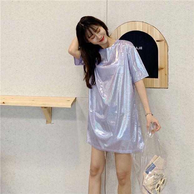 

Женская свободная футболка средней длины для танцев в стиле кантри с меняющим цвет светоотражающим блеском L