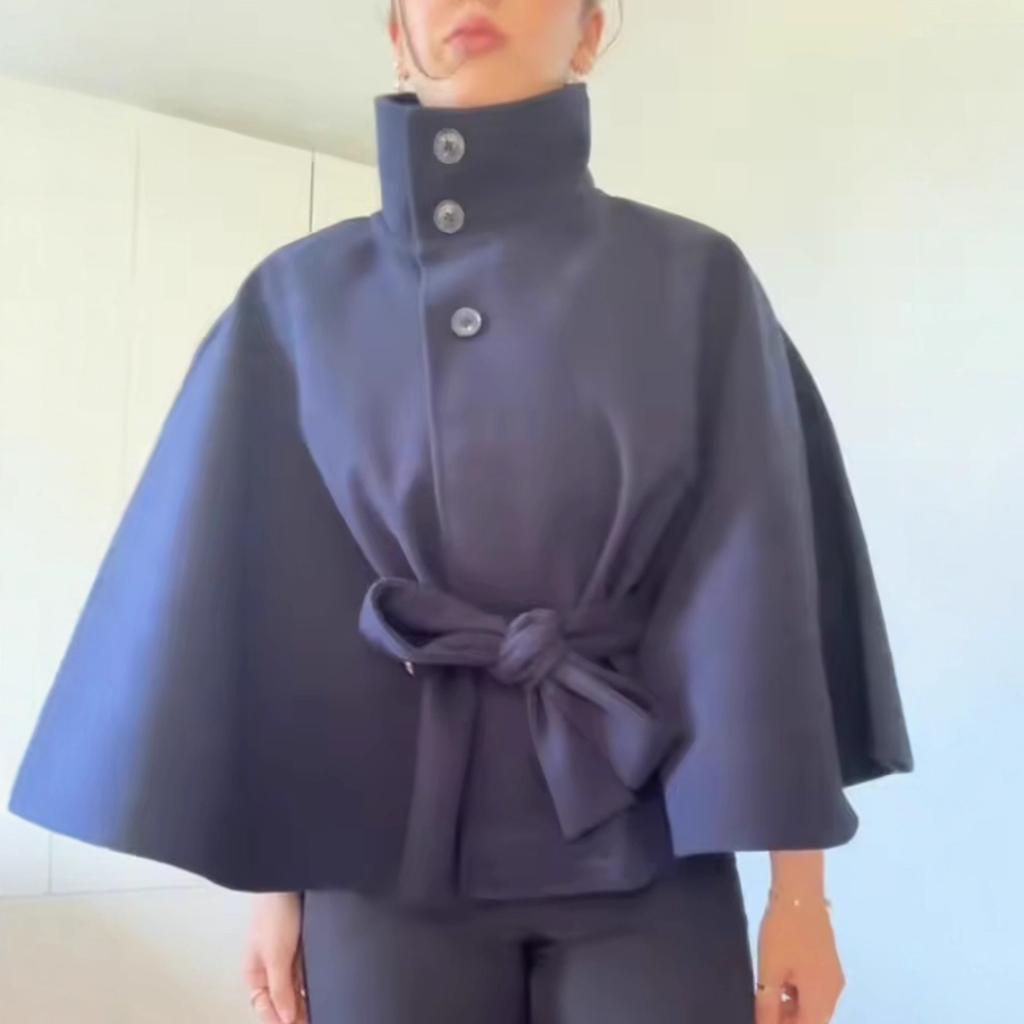 Women'S Fashion Loose Stand-Up Collar Bathrobe Jacket Belt Coat - Spot