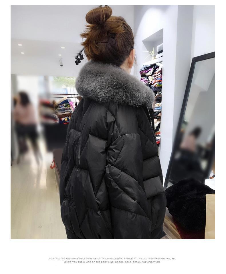 Big Size Women's Fat Sister Winter Cotton Coat Female Hair Collar Loose Bright Surface Down Cotton Jacket Coat