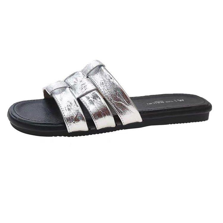 Flat Bottom Woven Hollow One-word Drag Women's Outer Wear New Summer Skirt Soft Bottom Beach Roman Cool Slippers