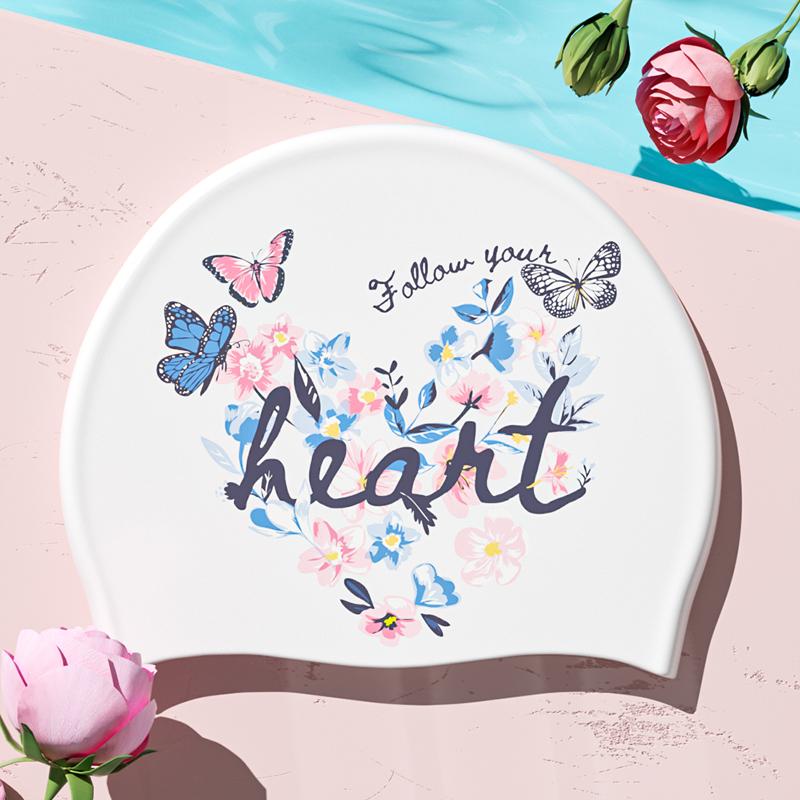 New Stylish Silicone Swimming Cap Waterproof No Leaking Printed Swim Cap Shower Pool Keep Hair Dry