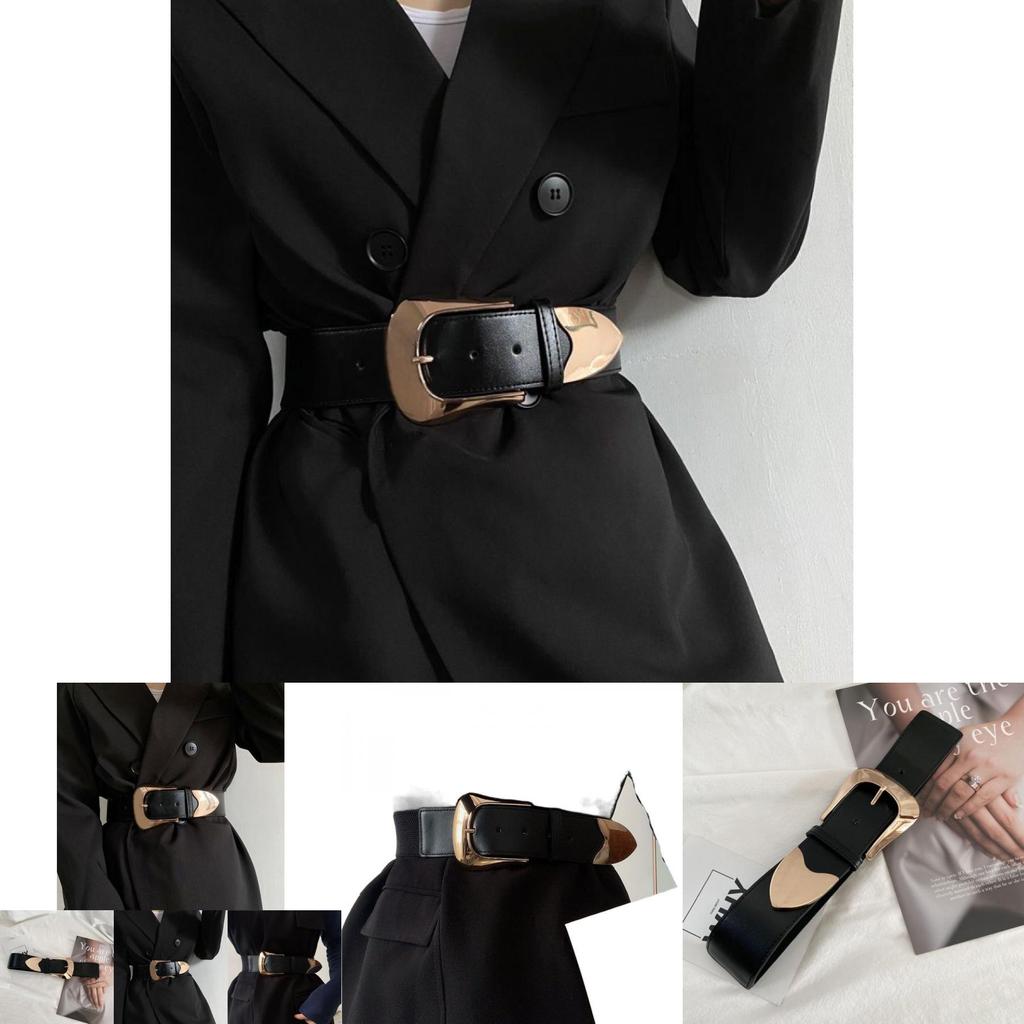 Modern Black Wide Pu Belt For Women Perfect For Dresses And Stylish Coats