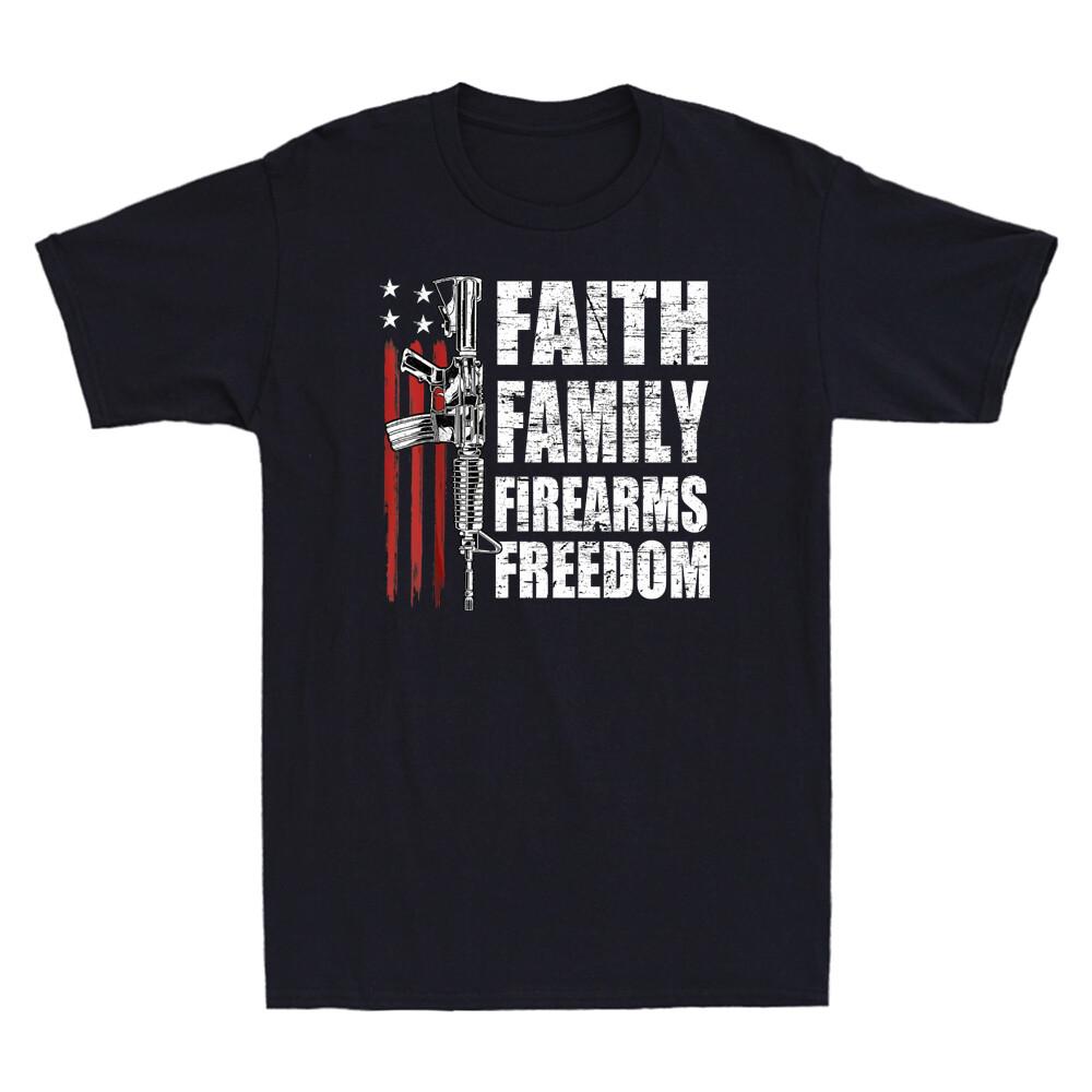 Faith Family Firearms And Freedom Gun Lover American Flag Vintage Men s T-Shirt L
