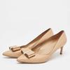 Salvatore Ferragamo Beige Leather Double Bow Pumps Beige