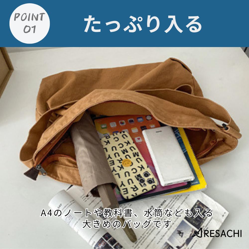 ARESACHI Canvas Tragetasche, Umhängetasche, für Damen und Herren, Großes Fassungsvermögen, Perfekt für Pendeln, Schule, Crossbody, mit Tasche, Schlichtes Design, A4