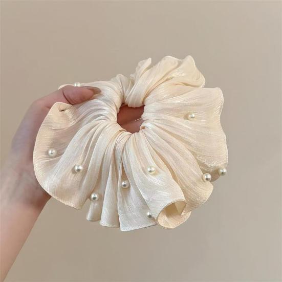 Hair Tie Imitation Pearls Large Elastic Hair Band Double Layer Soft Fabric Hair Scrunchie Hair Accessories