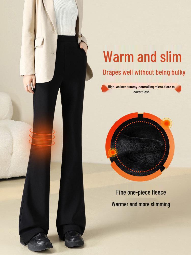 Women's High Waist Slimming Black Flared Suit Pants with Plus Velvet for Autumn/Winter 2025