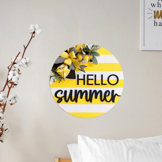 Yousheng Lemon Welcome Door Sign for Front Door, Hello Summer Wooden Hanging Sign, Farmhouse Rustic Round Wall Plaque for Entryway, Kitchen, Patio,