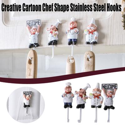 Cartoon Chef Form Edelstahl Wand Tür Kleiderbügel Niedliche Küche Rostfreie Haken