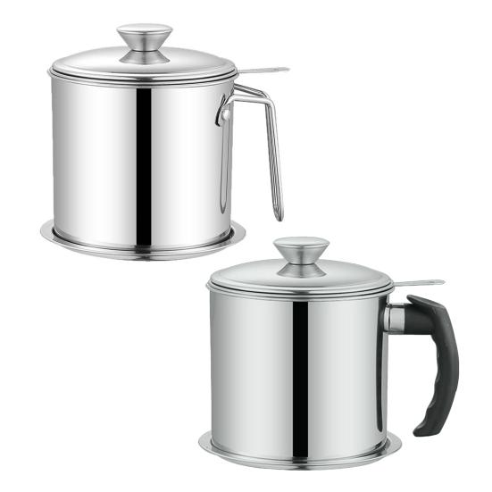 Edelstahl Ölfilterbehälter mit Feinmaschen-Sieb 1,4/1,8L Große Kapazität Küchenölkrug zum Frittieren Kochen Rostbeständig Hitzebeständig Ölkanne