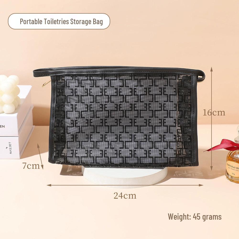 Damen High-End Schwarze Mesh-Make-up-Tasche - Große Kapazität, Wasserdicht, Tragbare Waschtasche