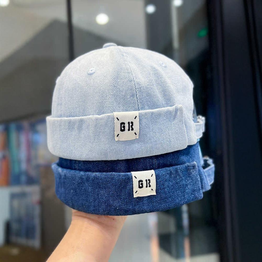 Denim Docker Cap Without Visor Letter Label Brimless Caps Adjustable Solid Color Hats Unisex Adult Retro Hip Hop Street