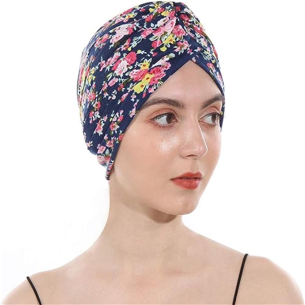 Turbanmütze für Damen mit Leoparden- und Schlangenhaut-Blumendruck und Knoten