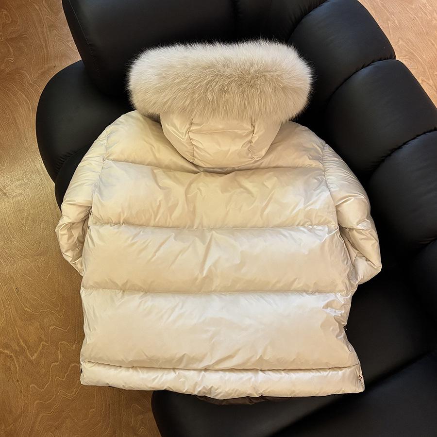 Autumn and Winter Fox Hair Big Fur Collar Warm White Duck Down Hooded Down Jacket Women's Winter Clothing European and American Style