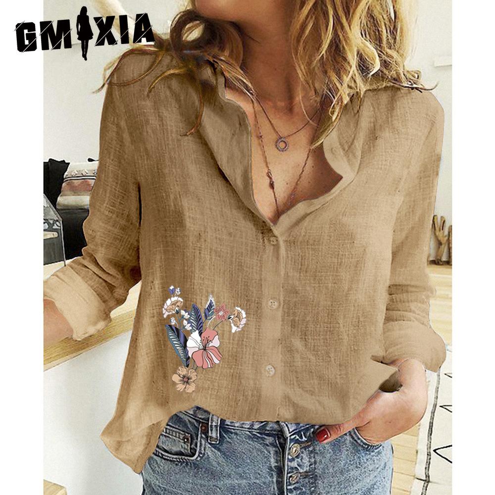 

GMXIA Женские модные повседневные блузки и рубашки с длинным рукавом и принтом «Ипомея» с воротником поло XXXXXL кофейный