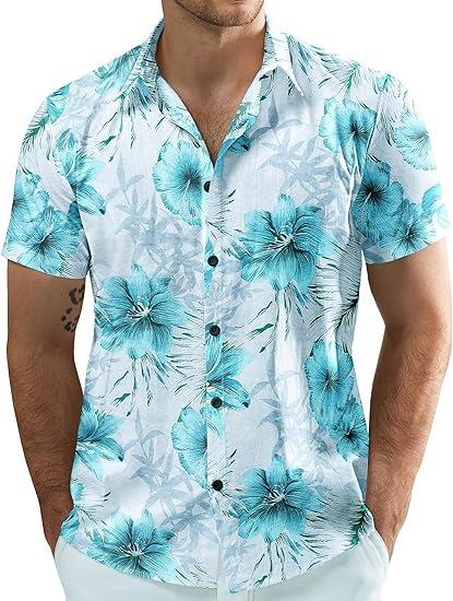 Men's Short Sleeve Shirt, Sunflower Print Loose Fit Shirt, Lightweight Collared Button-Up Casual Top