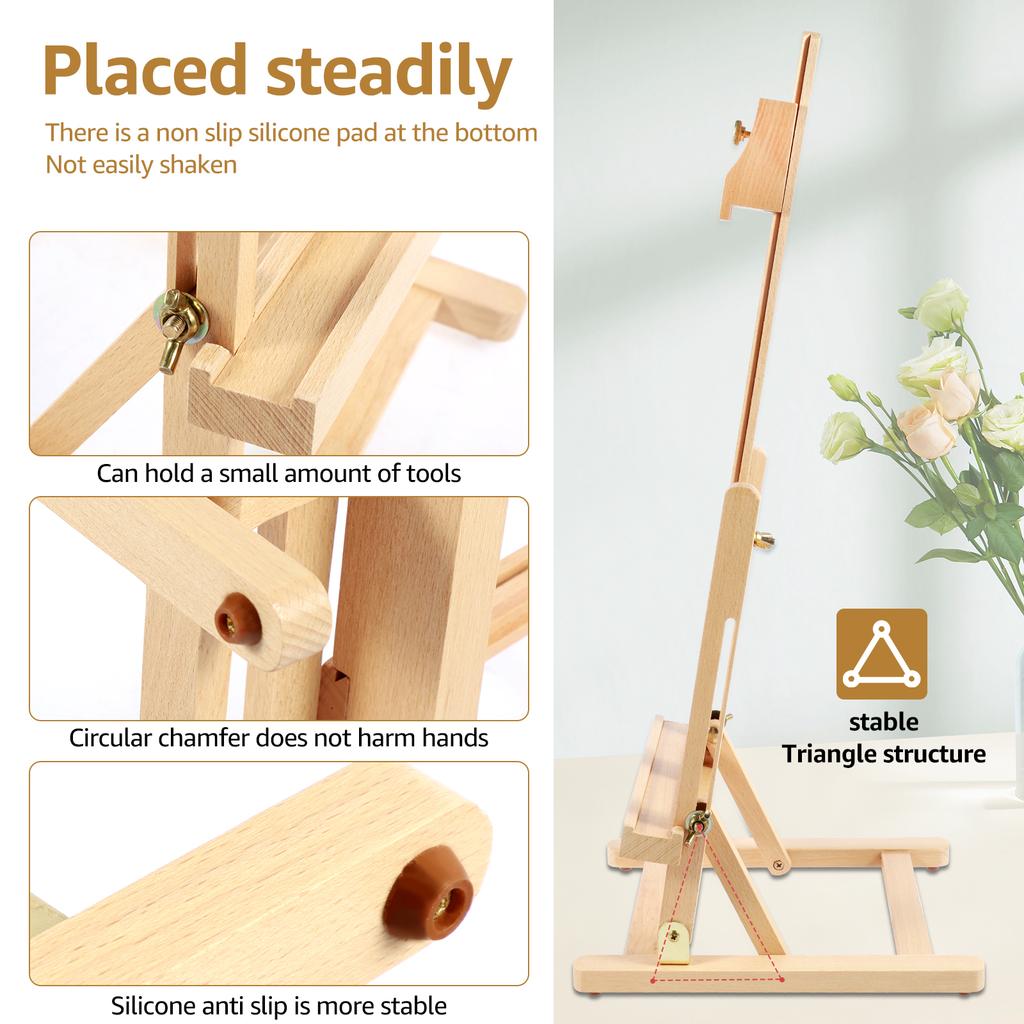 Desktop Art Easel Foldable Tabletop Easel Stand Height and Angle Adjustable Wooden Small Easel Portable Mini Desktop Easel