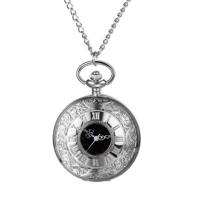 Pocket Watch Antique Roman Analog Display Waterproof Skeleton With Lid Pendant Necklace Pocket Watch With Chain Silver Retro Fashion Accessory