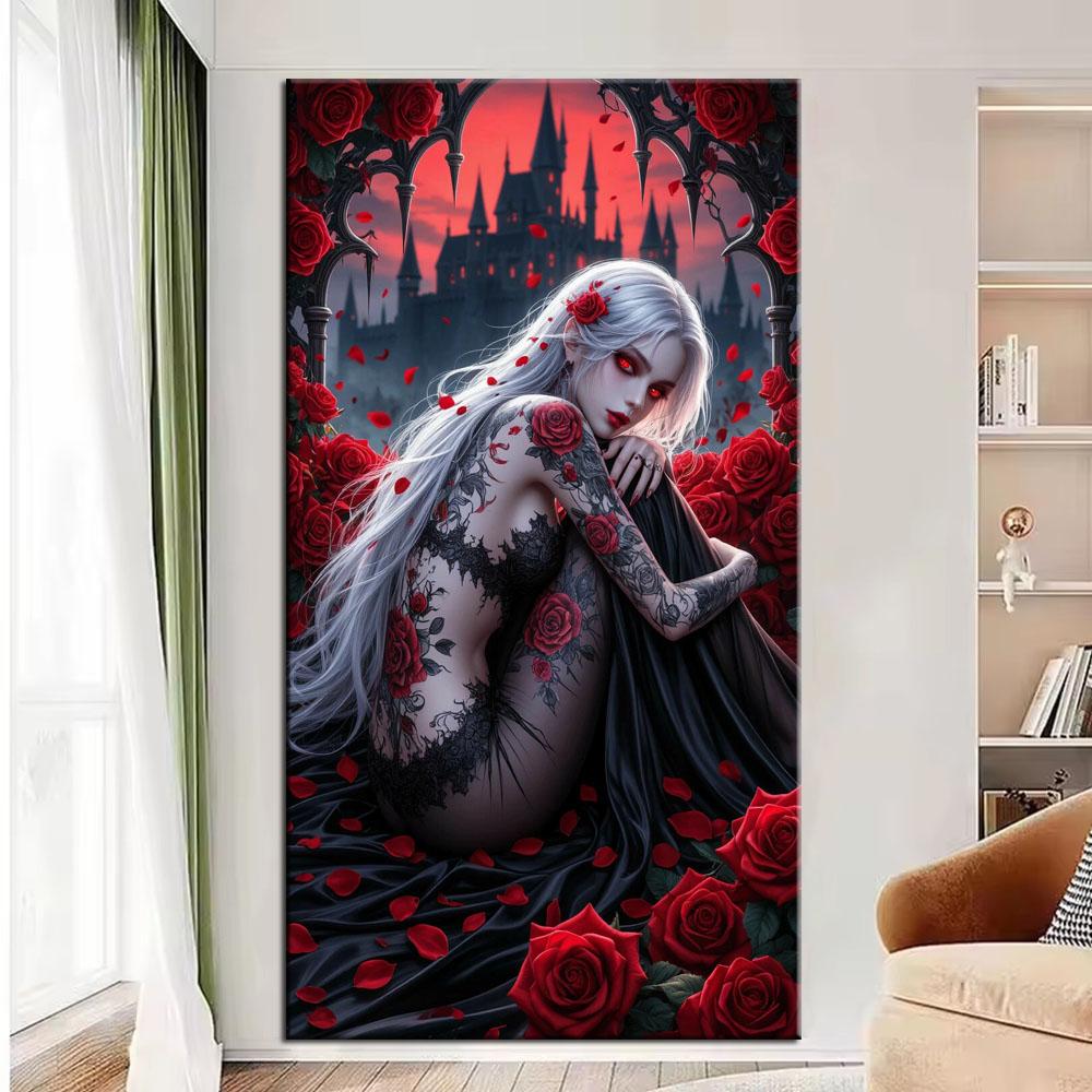 

Vampire Girl Picture DIY Diamond Painting Cross Stitch Full Drills Diamond Mosaic New Collection Home Decor round 30x60cm червоний