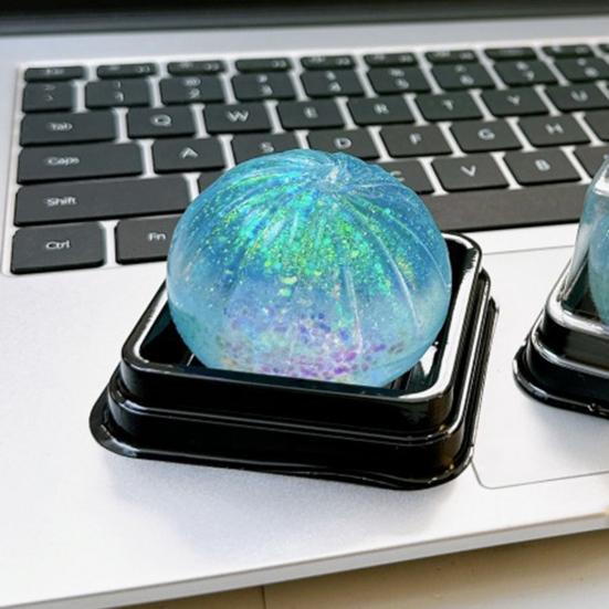 Clear Steamed Bun Toy with Glitter Stress Relief Slow Rising Simulated Bun Sensory Toy Relaxation Soft Stress Ball Bun Squeeze Fidget Toy