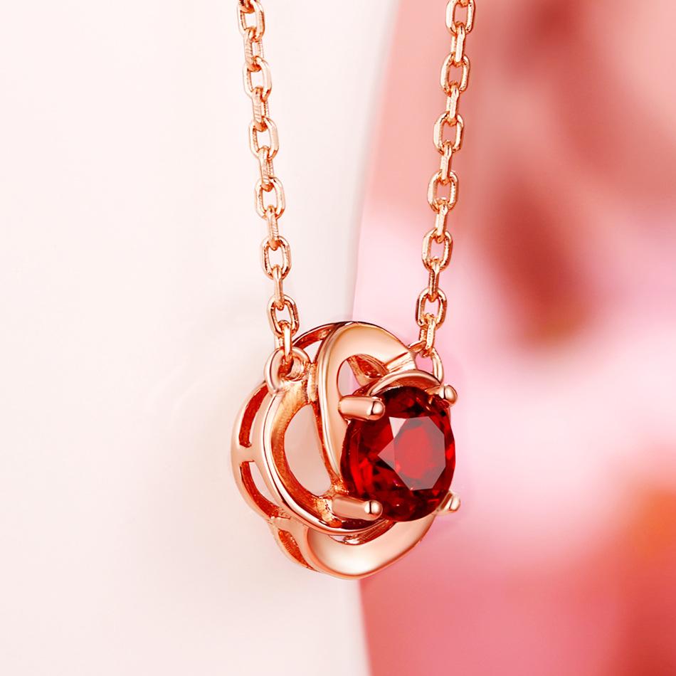Women's Four-Leaf Clover Necklace, 925 Silver with Natural Red Garnet Choker Jewelry