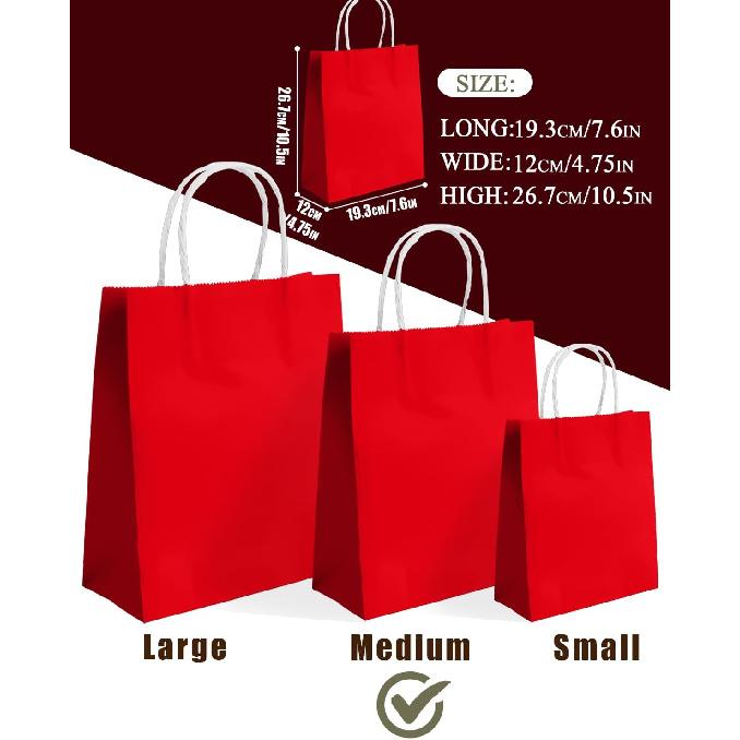qiqee 24PCS Medium Gift Bag with Handles Bulk 11"x5"x8" Gift Bags Red Bags Multiple Uses (Medium Size)