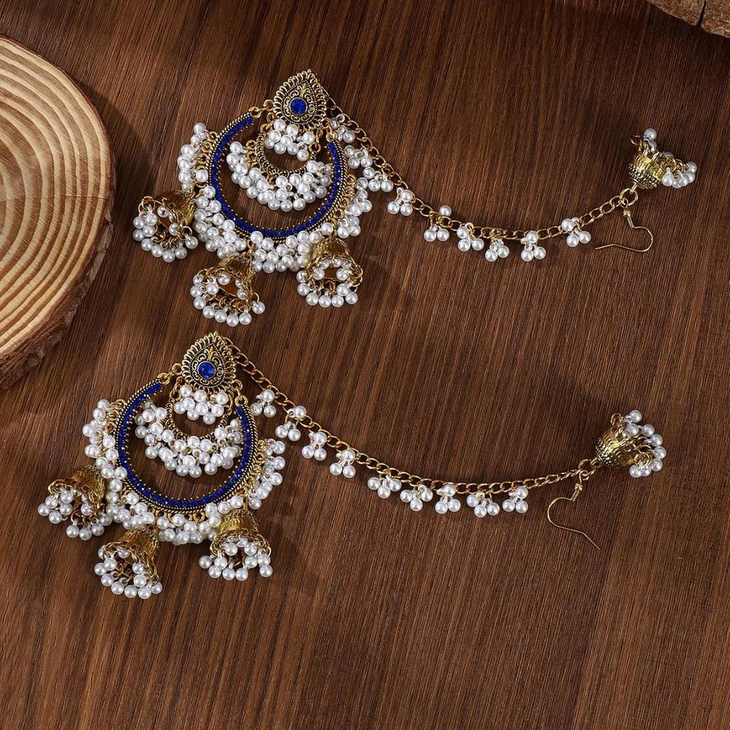 Bohemian Rhinestone Tassel Earrings - Ethnic Style, Retro, High-End Studs
