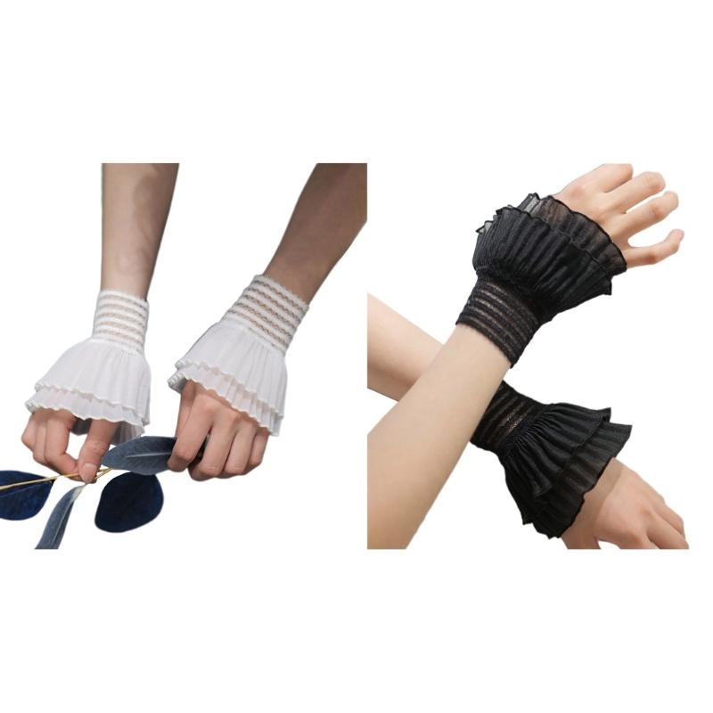 Women Wrist Cuffs Detachable Lace Ruffled Winter Autumn Hoodie Sweater Sweatshirt Hoodie False Sleeves Tulle