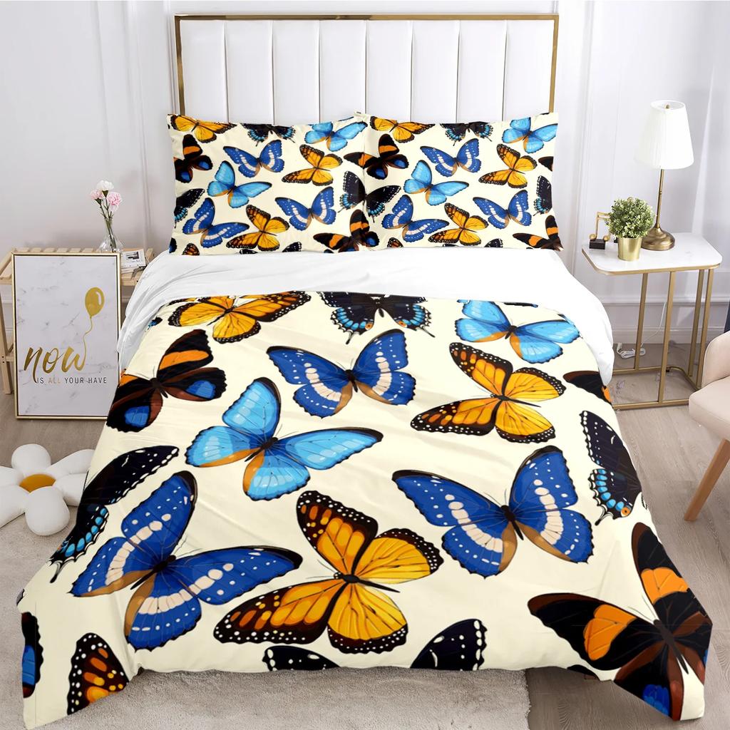 Cartoon Butterfly HD Print Polyester Bedding Sets Girl Kids or Adults for Beds Quilt Cover Pillowcase King Size  Bedding Set