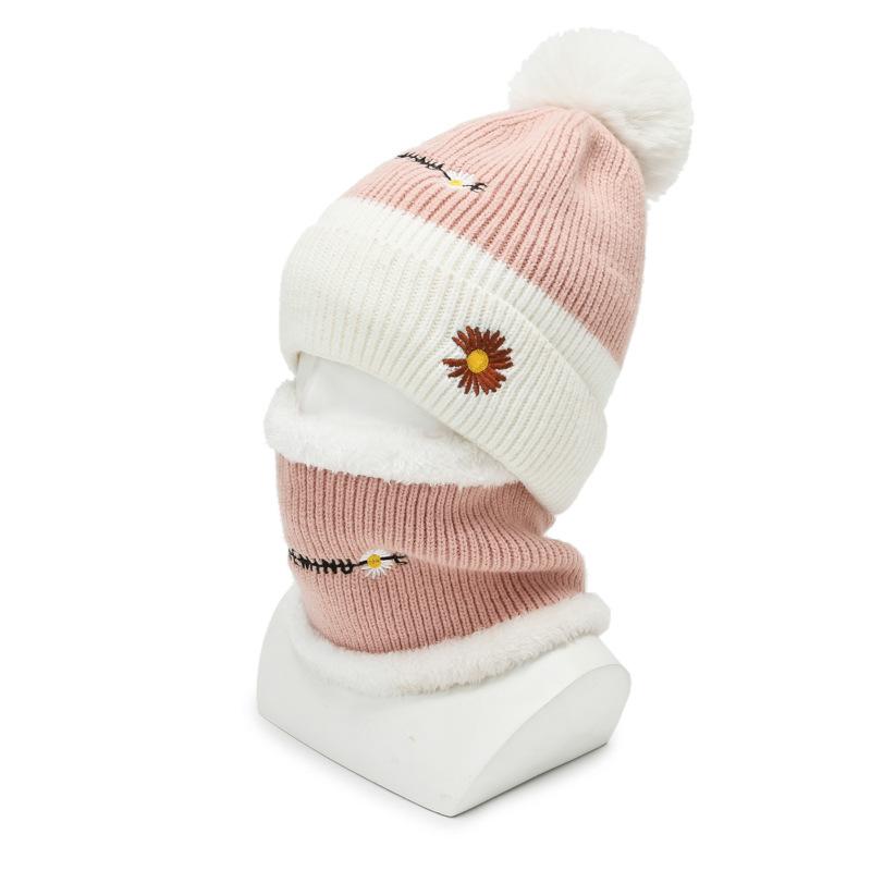 Hat Women's Autumn and Winter Wool Ball Cute Knitted Hat Winter Outdoor Biking Plus Fleece Warm Neck Protective Cotton Hat