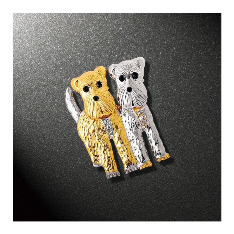 European and American retro puppy brooch, alloy, metallic texture, high-end animal brooch, pin, versatile buckle for clothing