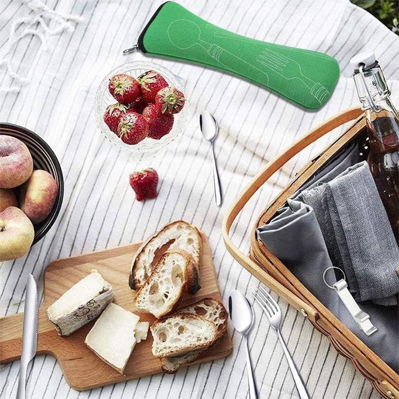 

Stainless Steel Tableware Bag, Portable Tableware with Travel Bottle Opener, Five-piece Set, Combined Storage Bag, Diving Material Set 20 * 6cm