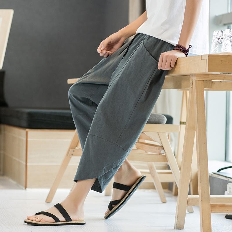 Outdoor Casual Pants for Men Solid Color Slim-Fit Large Pocket Nine-Point Pants High Quality Casual Pants for Men