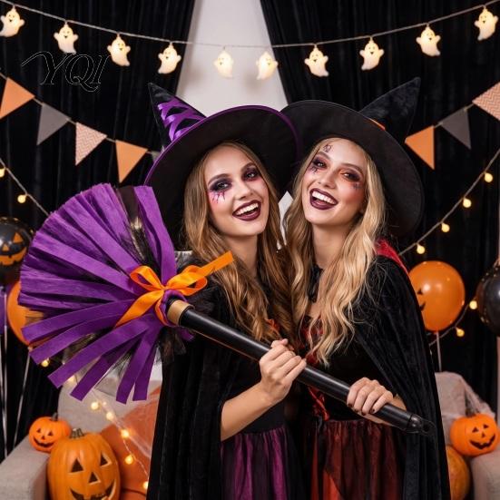Adjustable Length Witch Broom Animated Halloween Broomstick, Sound Activated Telescope Cosplay Lightweight Festival Prop, Party Costume Accessories