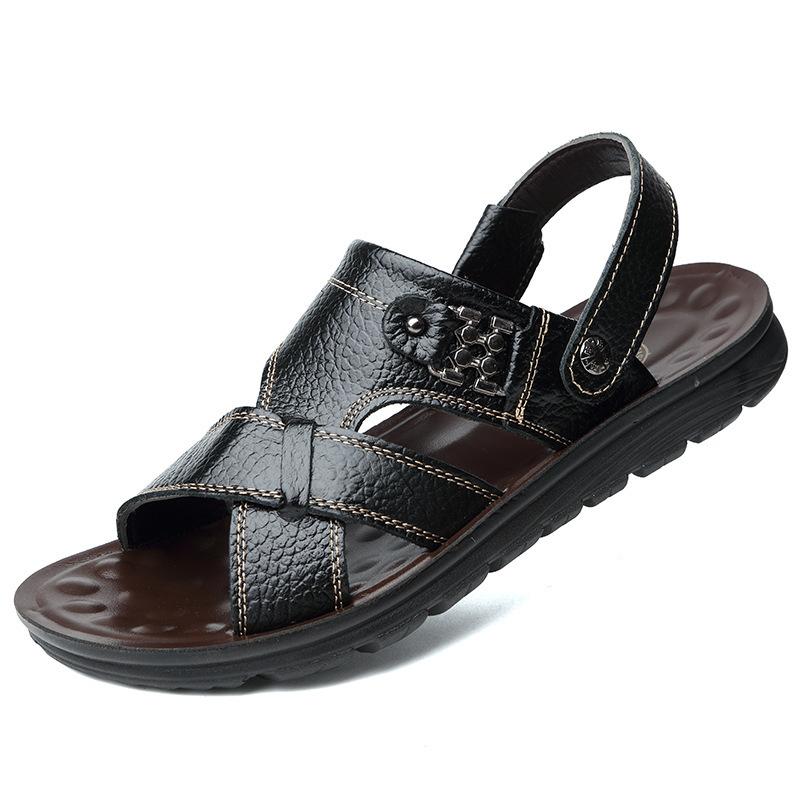 Men's sandals men's outer wear 2025 summer new leather beach shoes dual-purpose sandals breathable cowhide dad shoes