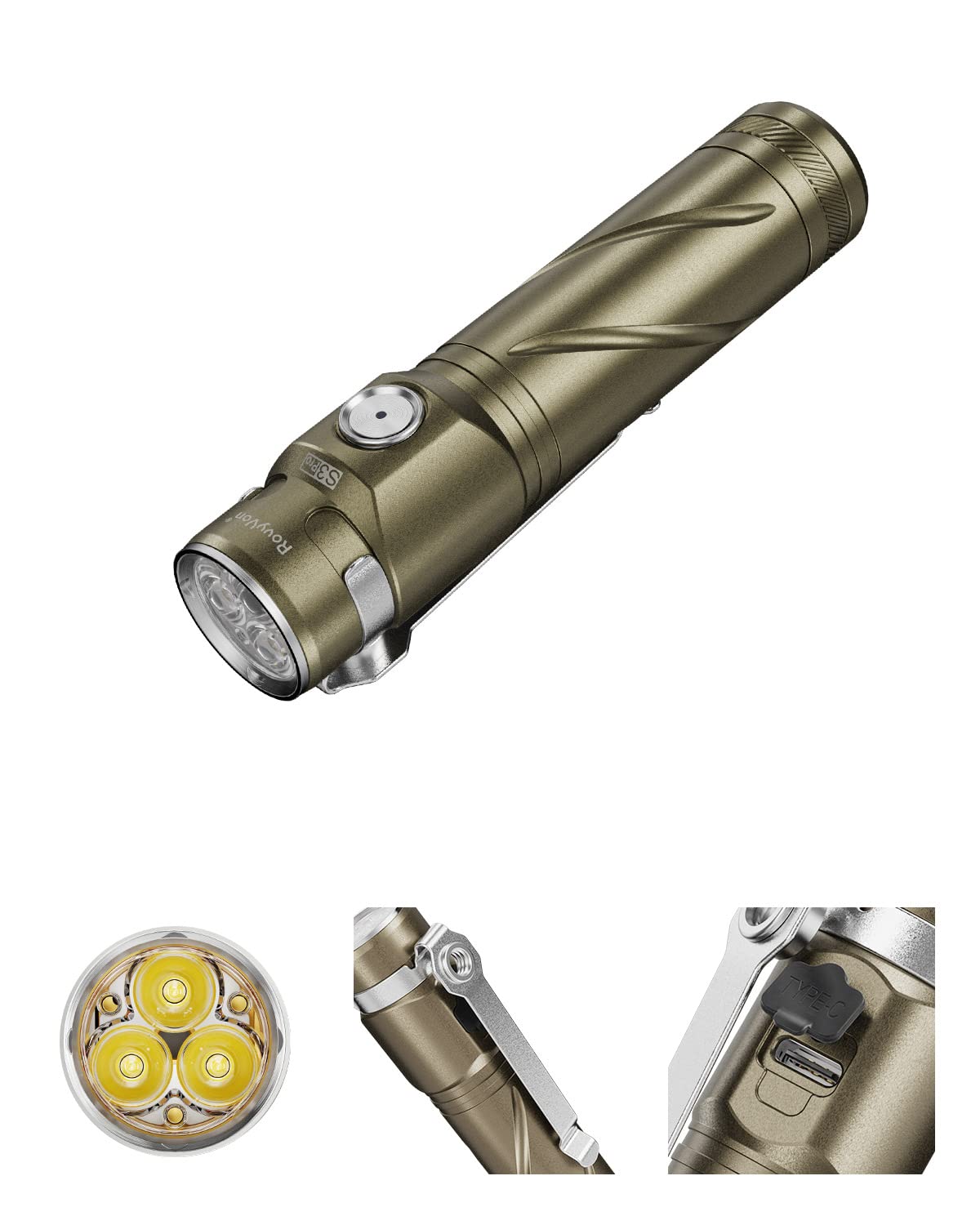 

RovyVon S3Pro EDC 7075 Алюминий 3 6500K Холодный белый Макс 2800 Перезаряжаемый фонарик с магнитным вращающимся карманом и сменным источником питания