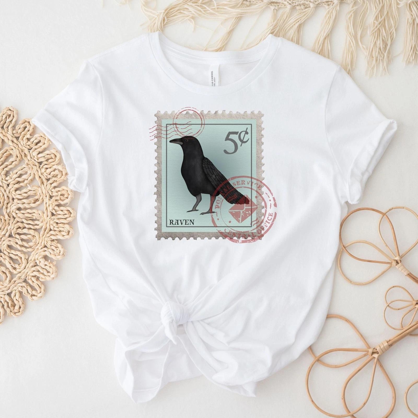 Raven Postage Stamp Shirt Bird Lover L