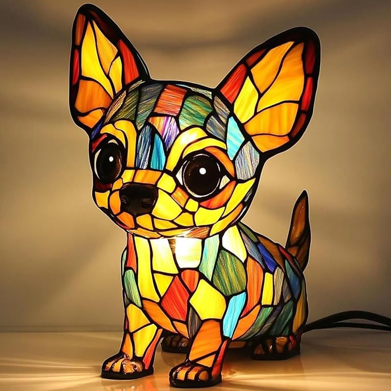 Corgi Lamp and Pug Lamp,Dog Series Art Night Light,French Bulldog and Dachshund Stained Night Light,Stained Resin Pet Dogs Themed LED Table Lamps,Fun