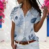 Women Watercolor Leaf Printed Short Sleeve Button Down Shirts Casual Lapel Loose Summer Plus Size Blouses For Daily Office Wear