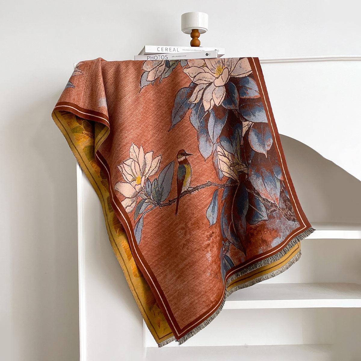 

New Ladies Autumn Winter Double Sided Jacquard Scarf Shawl With High End Flower Design Premium Imitation Cashmere