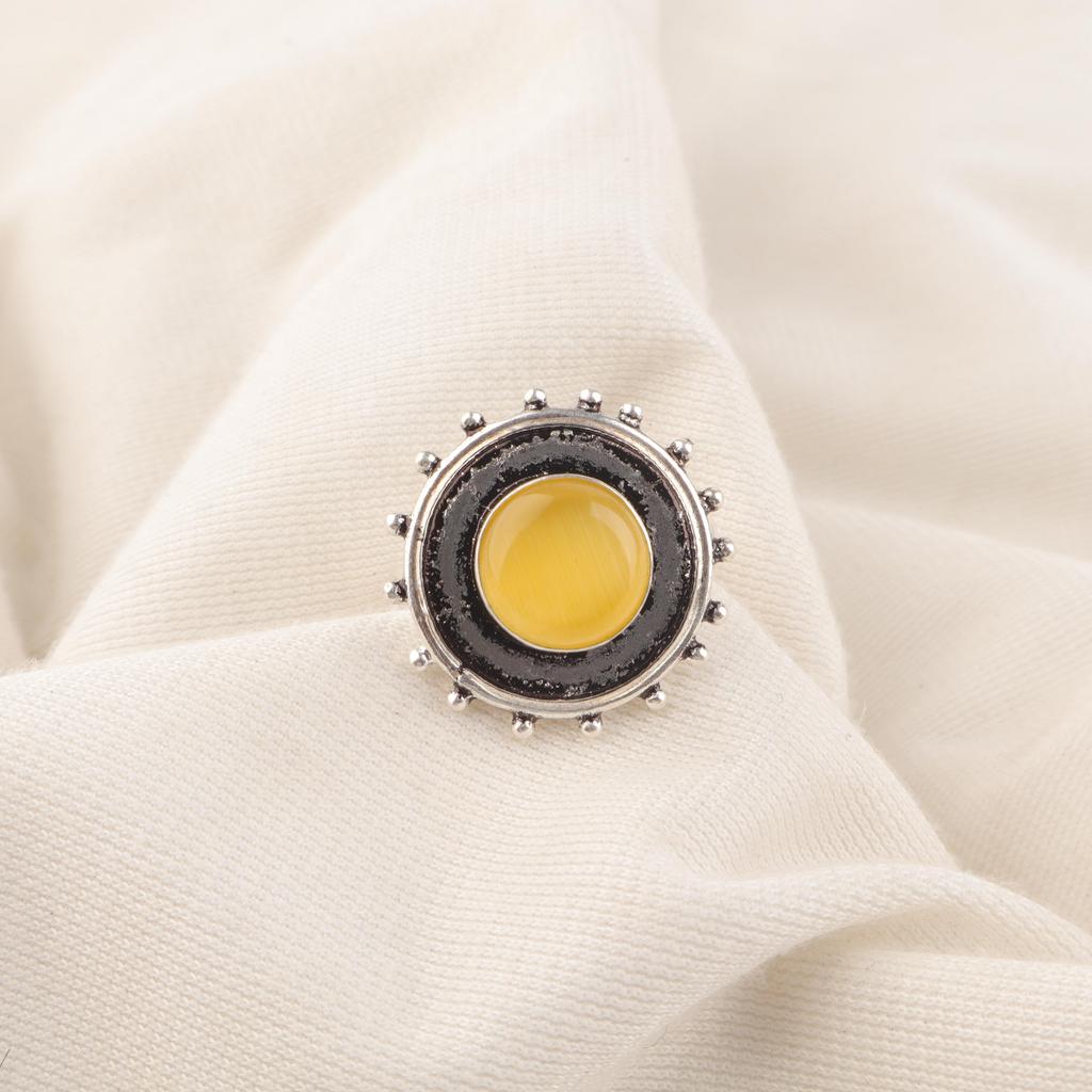 Yellow Cat's Eye 925 Sterling Silver Ring, Handmade Gorgeous Silver Jewelry, Statement Ring Cat's Eye Gemstone Jewelry For Gift