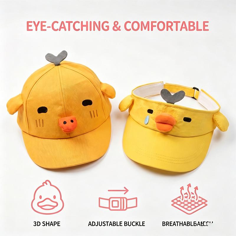 Cute Yellow Duck Baseball Cap, Adjustable Cartoon Sun Visor, Funny Animal Hat for Kids and Adults Outdoor