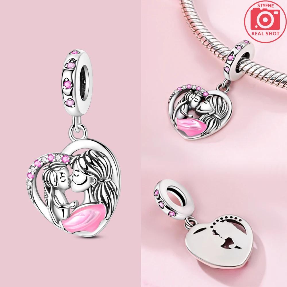 Authentic Mothers Day Pink Heart Mom Charm Bead Charms Compatible With Copper Bracelets Women Jewellery Diy Fine Material Making Up