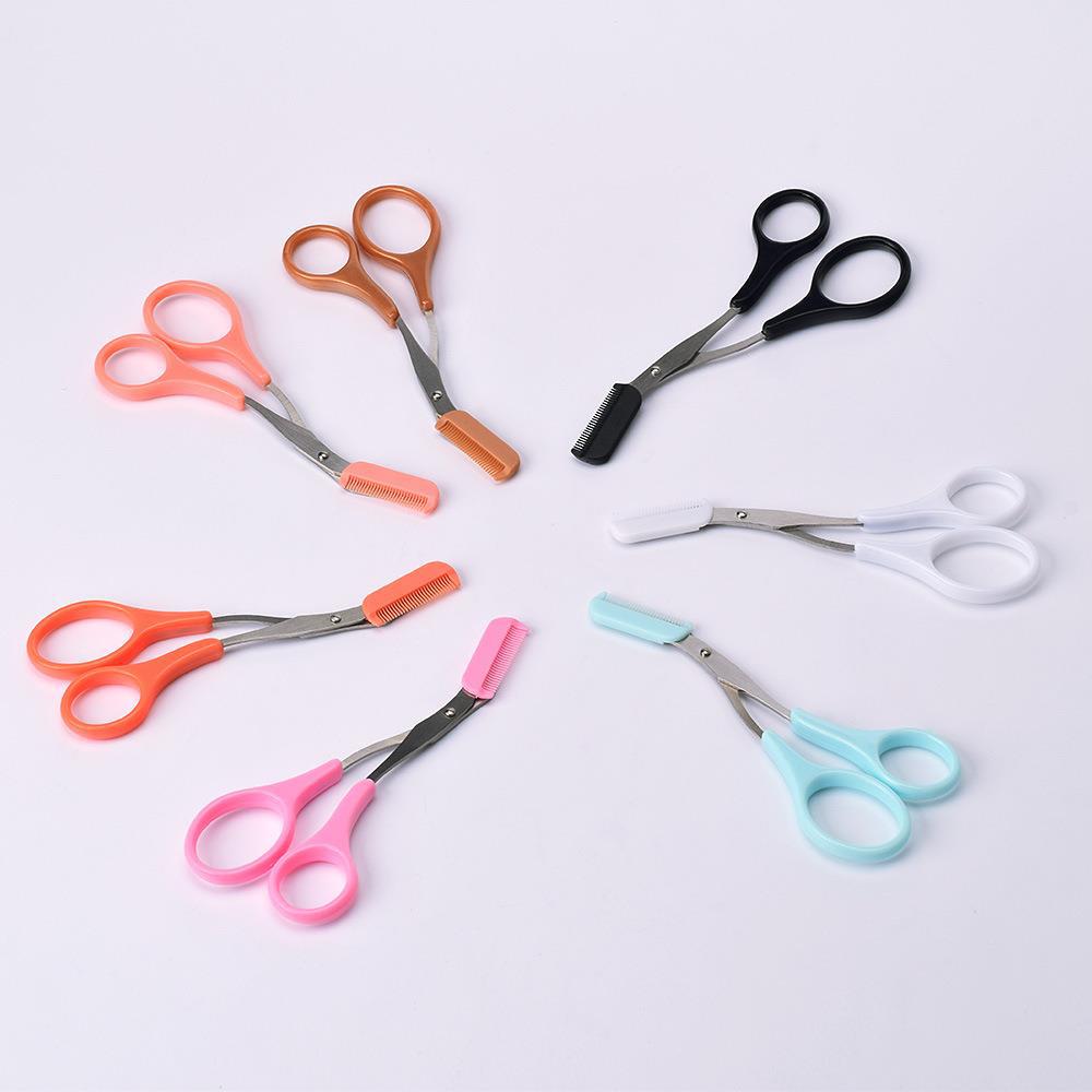 Stainless Steel Eyebrow Trimmer & Comb Scissors - Titanium Makeup Tool