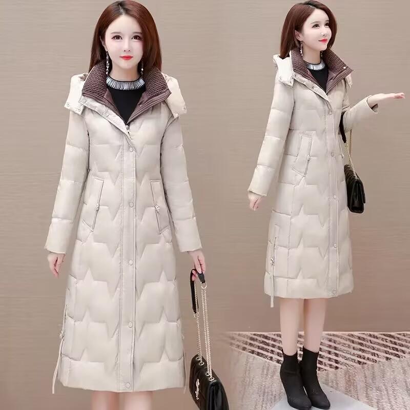 Down Jacket Women's Medium and Long Models, New Over-knee Thickened, Slim and Thin, Warm White Duck Down Jacket
