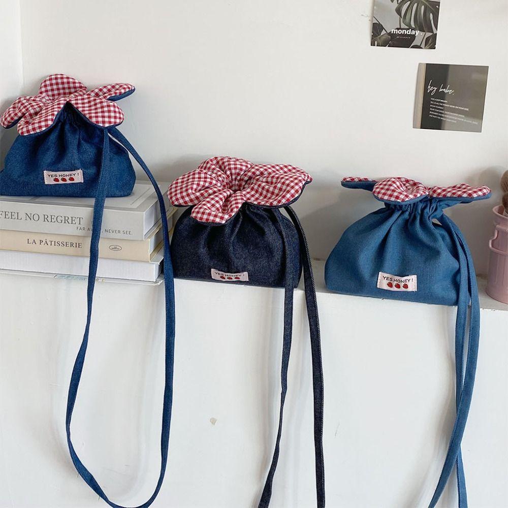 Bundle Pocket Flower Handbag Korean Style Denim Shoulder Bag Small Crossbody Bag Student