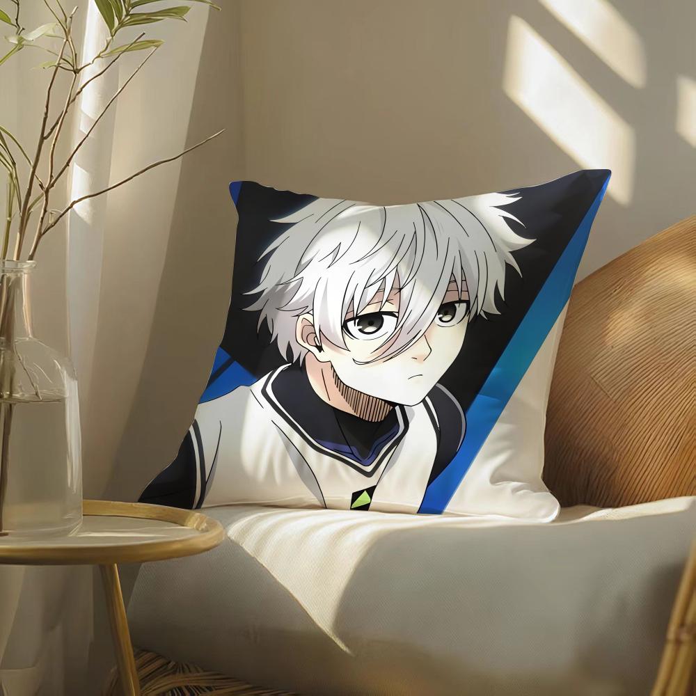 Anime BBlueLock Pillow Case DoubleSided Plush Sofa Cushion Covers Organic Breathable Invisible Zipper