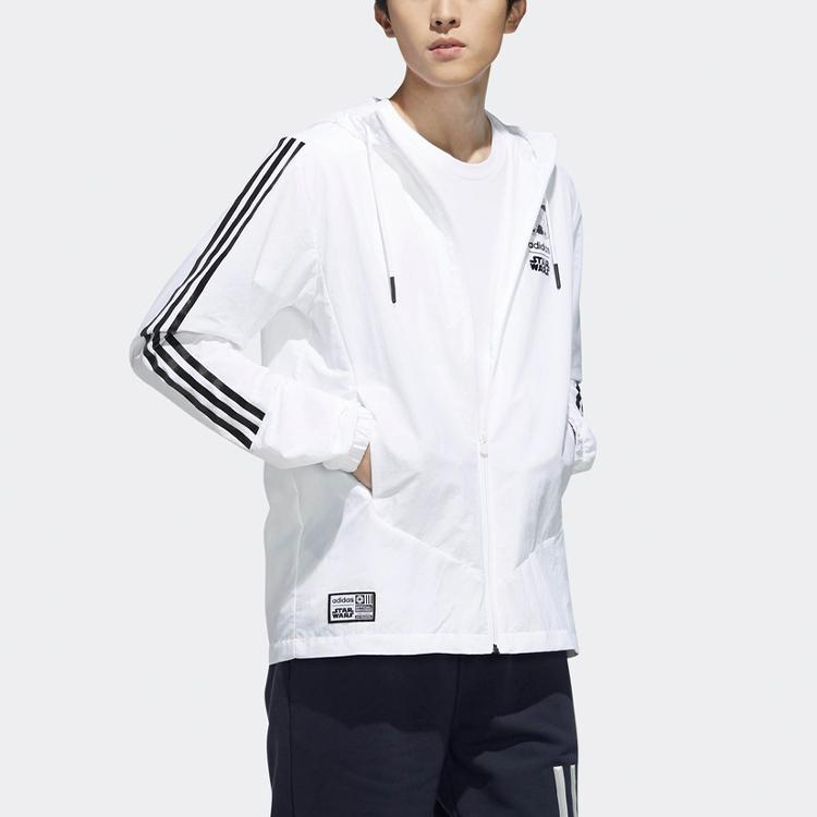 Adidas Neo Logo Print Comfortable Casual Sports Hooded Jacket Men Outerwear White DW8174