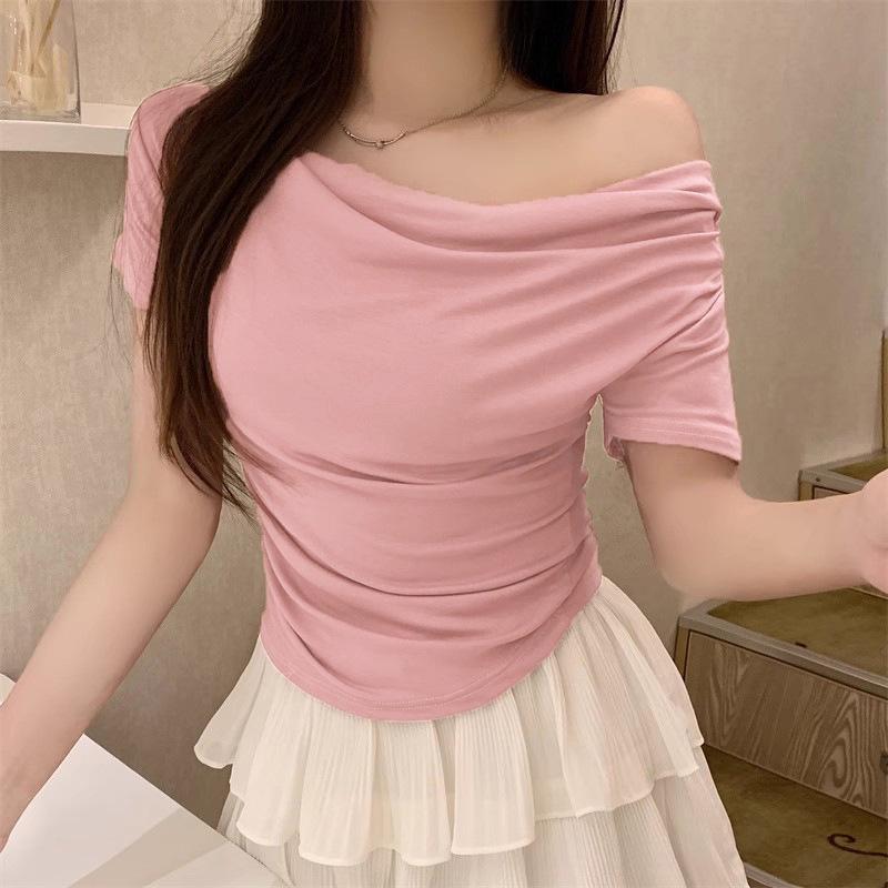 2024 Slim Fit Short-Sleeve Swing Collar T-Shirt - Women's Trendy Solid Summer Top