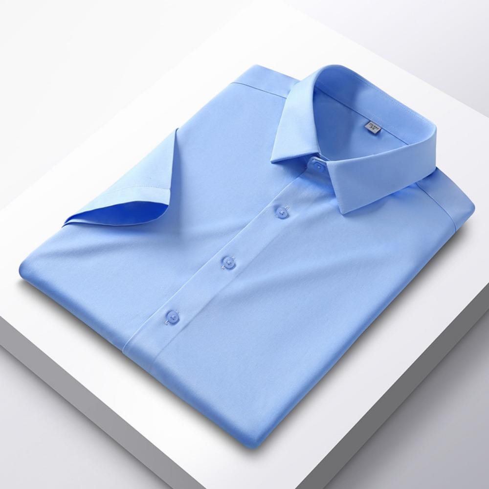 Nové strečové pánské košile proti vráskám s krátkým rukávem pro muže Slim Fit Společenská obchodní halenka košile 6XL